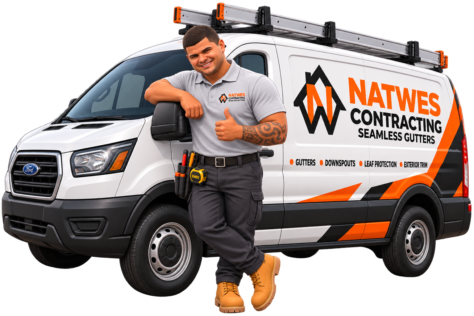 Illustration of the NATWES owner beside a branded work van